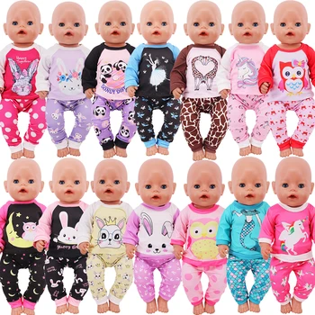 2 vnt./komplektas Kawaii gyvūnų pižamų kostiumas 43 cm Born Baby Reborn Doll Drabužių priedai 18 colių lėlių mergaičių žaislai Mūsų karta