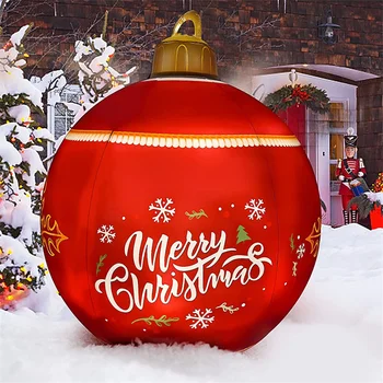 2023 60CM lauko kalėdinis pripučiamas dekoruotas rutulys pagamintas PVC milžiniškas šviesos švytėjimas dideli rutuliai eglutės dekoracijos lauko žaislų kamuolys