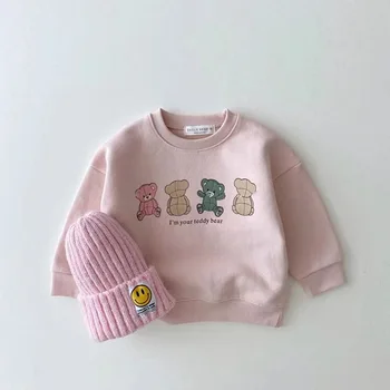 2023 Baby Girls Spring Autumn Tops Cotton Printed Cartoon Bear Loose Shirt Long Sleeve Pullover Sports Infant Girls Tees