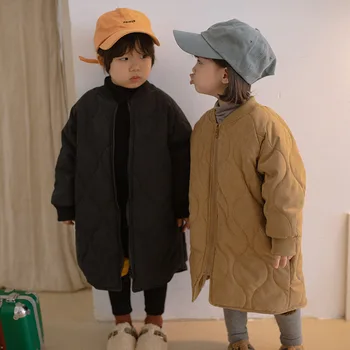 2023 Korėjos vaikai berniukai vidutinio ilgio medvilninė striukė Vaikai Berniukai Kietas dygsniuotas šiltas užtrauktukas Sutirštintas žieminis paltas Kūdikių berniukų viršutiniai drabužiai