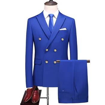 2023 Mada Naujasis vyrų verslas Dvispalvis vienspalvis kostiuminis paltas / Vyriškos lieknos vestuvės 2 vnt Blazers Švarko kelnės Kelnės Kelnės