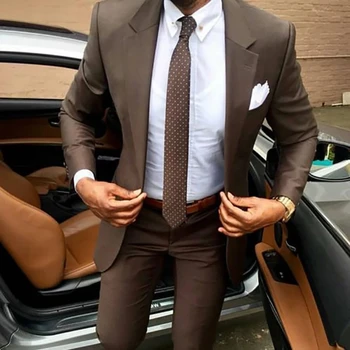 2023 Naujausios rudos spalvos vyriško kostiumo paltų kelnių dizainas 