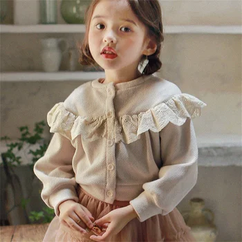 2023 Pavasaris/ruduo Nauja Korėjos vaikų laisvalaikio mergaitė ilgomis rankovėmis megztas megztas megztas paltas vaikams Drabužiai