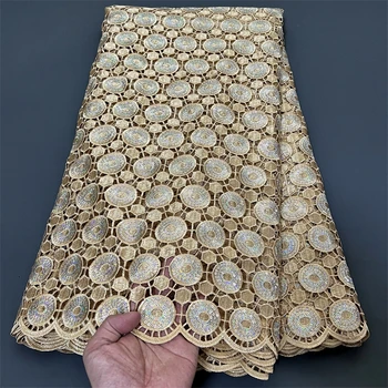 2024 Afrikos Nigerijos tiulio nėrinių audinys Aukštos kokybės medvilninė vestuvinė suknelė Blizgučiai siuvinėjimui siuvinėti 5Yards YXZ090