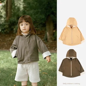 2024 pavasario ir rudens striukės gryna medvilnė paprasti vaikiški drabužiai su gobtuvu lauko drabužiai vėjui ir šilta
