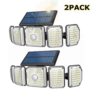2PCS SM-OLT1 saulės sieninis šviestuvas 5 galvučių 214 LED 2400mAh baterija 6500K spalvų temperatūra 3 režimai lauko sodo lempos