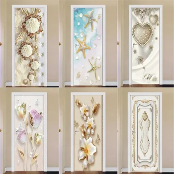 3D reljefas Šviesūs prabangių durų lipdukai Miegamasis Vonios kambarys Raižytos baltos durys Auksinis rutulys tapetai dekoratyvinis modernus dizainas