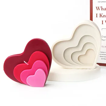 4 sluoksniai Meilės žvakių forma 3D krovimas Širdies formos aromatinė žvakė Gipsas Epoksidinė derva Muilas Pelėsių pyragas Kepimo įrankis Silikoninės formos