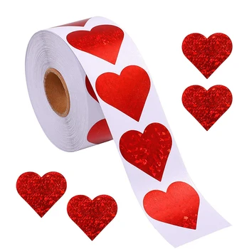 500vnt/ritinys 2.5cm Įvairiaspalvė popieriaus medžiaga Širdies formos lipdukai Valentino dienos padėkos lipdukai