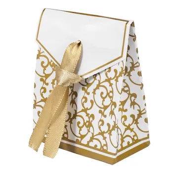 50vnt Graži vestuvių vakarėlio dovana Palankiai vertina saldainių popierines dėžutes su kaspinais (auksinę)