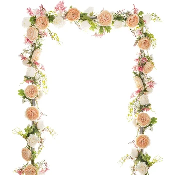 6ft Dirbtinis bijūnų vainikas Gėlių rožių vynmedis Žali lapai vestuvėms Arkos dekoras Papuošimas Valgomojo stalas Namų vakarėlio dekoravimas