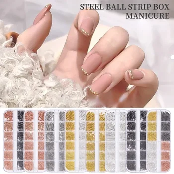 6Sizes 0.8-3.0mm Gold/Silver Nail Art Metal Round Beads 12Grids/Box Stainless Steel Ball Bead Micro Steel Ball Nail Studs dizainas