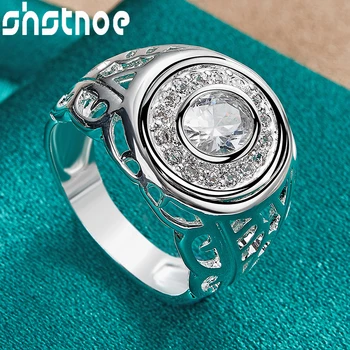 925 Sterling Silver AAA Zircon Round Hollow Pattern Ring for Man Women Engagement Wedding Charm Fashion Party papuošalų dovana