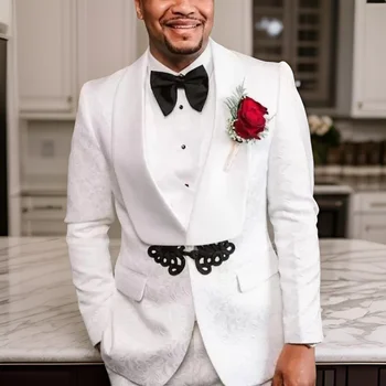 Afrikietiški vestuviniai kostiumai vyrams su mygtuku 3 dalių gėlių švarko rinkiniai Individualus jaunikio smokingas Skara Atvartas Mados kostiumas 2024