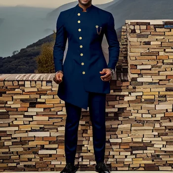 Afrikos dizaino vyriški kostiumai vestuvėms Prom 2 vnt Jaunikis Smokingas Mados stilius Viena krūtinė Geriausias vyro švarkas su kelnėmis 2024