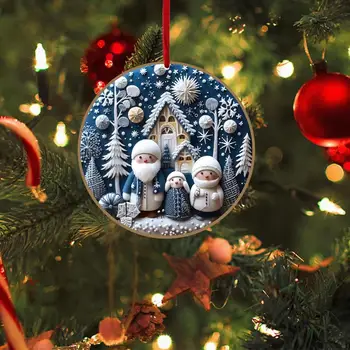 Akriliniai kalėdiniai pakabinimai Papuošalai Dvipusis akrilas Kalėdiniai papuošalai Sniego senis Briedis Kalėdų eglutė Apvalus kabantis ornamentas