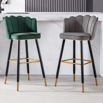 Aksominės aukštos kėdės Baro kėdė Moderni svetainė Minimalistinė šiaurietiškos prabangios valgomojo kėdės Baro kėdė Metalinė koja Pramoniniai baldai