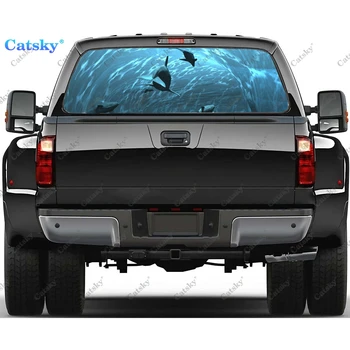 Animal Dolphin galinio lango lipdukai sunkvežimiui, pikapo lango lipdukai, galinio lango atspalvio grafika Perforuoti vinilo sunkvežimių lipdukai