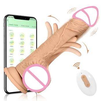 APP nuotolinio valdymo pultas Dildo vibratorius su siurbtuku moterims Makšties bakstelėjimas Plevėsuojanti varpa Tikroviškas moterų masturbacijos sekso žaislas