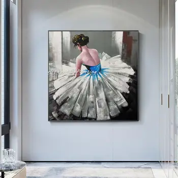 Arthyx,Rankomis tapytas balerinos merginos aliejinė tapyba ant drobės,Modernus abstraktaus meno sienos paveikslas svetainei Namų viešbučio dekoravimas