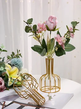 Auksinė hidroponika Vazos dekoravimas Svetainės stalas Darbalaukio dekoravimas Džiovintos gėlės Gėlių kompozicija Žalia gėlė Hidroponika