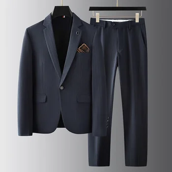 Aukštos kokybės (Blazer+ Kelnės) Vyrai Britų stilius Verslas Atsitiktinės vestuvės Geriausias vyras Fashion Gentleman Slim dviejų dalių komplektas