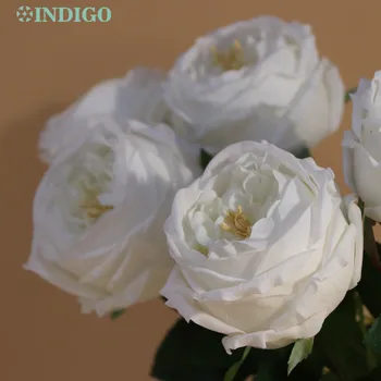 Austin Baltosios rožės latekso danga Tikras prisilietimas Jauskitės kaip šlapi žiedlapiai 45cm Bijūnų dirbtinių gėlių vestuvių vakarėlio renginys - INDIGO