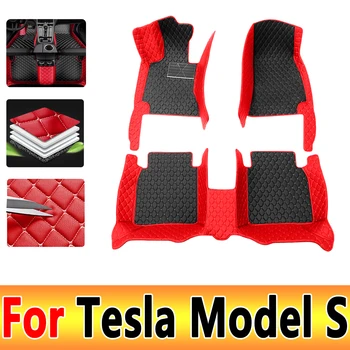 automobiliniai kilimėliai Tesla Model S 2012~2022 Prabangus kilimas Auto salono dalys Grindų pagalvėlės odinis kilimėlių rinkinys Automobilių aksesuarai Neperšlampamas kilimėlis