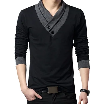 B7160 Fashion Brand Trend Slim Fit marškinėliai ilgomis rankovėmis Vyriški Patchwork apykaklė Tee V-Neck Vyriški marškinėliai Medvilniniai marškinėliai