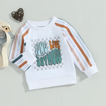 Baby Boys džemperis Mielas ilgomis rankovėmis Įgulos kaklo juostelės Laiškai Spausdinti Kūdikių gobtuvo rudens drabužiai Kawaii