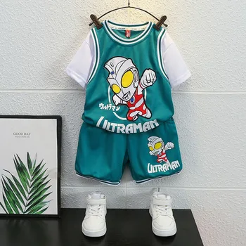 Berniukai Vasaros sportinės aprangos kostiumas Kids Ultraman animaciniai marškinėliai + šortai 2vnt Apranga Casual Boy Cotton Streetwear Paauglių sportinis kostiumas