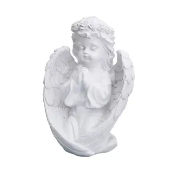 Besimeldžianti Cherubo statula Memorialinė angelo statula/Elfo skulptūra Angelo figūrėlė su sparnais Dervos memorialinė angelo statula svetainei
