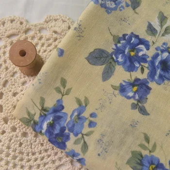 Blue Flower Cluster Double Layer Cotton Yarn Pure Cotton Cloth Spring And Autumn Retro Style Rankų darbo 