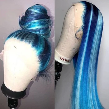 Blue Highlight Synthetic Nėrinių priekinis perukas Tiesus 613 Blondinė/ Raudona/Balta Spalvos nėrinių priekinis perukas Cosplay perukas