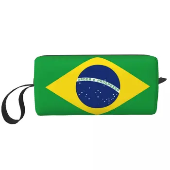 Brazilijos vėliava Kosmetikos krepšys Moterys Mada Didelės talpos makiažo dėklas Grožio saugykla Tualeto reikmenų krepšiai