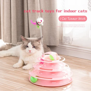 Cat Track Toy Interactive 4 Level Towers Roller su keturiais spalvingais kamuoliniais katės anonsais, tinkančiais kačiukams persekioti sveiką mankštą