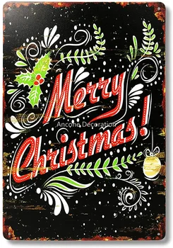 Christmas Tin Sign Christmas Hat Reindeer Tin Painting Vintage Wall Decoration Indoor