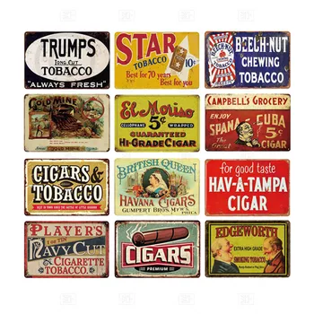 Cigarai Senovinės skardos ženklas Tabako metalo ženklas Sienų dekoras cigarų parduotuvės metalinei plokštelei