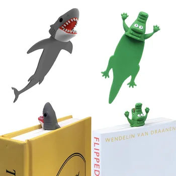 Creative 3D Stereo Bookmark Cartoon Marker Book Clip Kawaii Shark Crocodile Bookmark Pages Kids Gifts School Practical Supplies