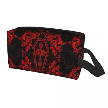 Custom Gothic Vampire Travel Cosmetic Bag Women Halloween Haunted Mansion Makeup Organizer Lady Beauty Storage Dopp Kit