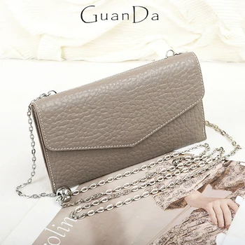 Custom letters Cowhide Woman Fashion Clutch Wallet Chain Square Slim Shoulder Bag Engravir Name Card Holder Luxury Crossbody Bag