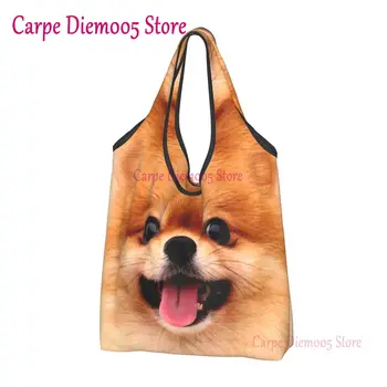 Custom Pomeranijos šuniuko pirkinių krepšys Moterys Nešiojami didelės talpos bakalėjos prekės Spitz Pom Dog Tote Pirkėjų krepšiai