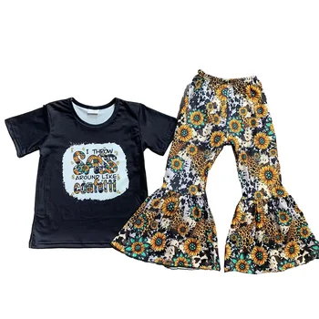 Didmeninė prekyba mažylių mergaičių drabužių komplektas mielas Varpinės kelnės trumpomis rankovėmis Apranga Saulėgrąžų kostiumai