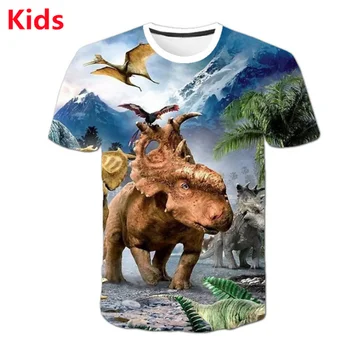 Dinozaurų marškinėliai Vaikiški drabužiai Vaikai Vasaros mada trumpomis rankovėmis marginti gyvūnų marškinėliai Berniukai Cool Tops Mergaitės trišakiai Vaikiški drabužiai
