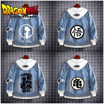 Dragon Ball Z džemperiai su gobtuvu Son Goku džinsinis švarkas Super Saiyan Vyriški viršutiniai drabužiai Viršgabaritinis striukė su gobtuvu