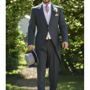 Elegantiški vyriški kostiumai 3 dalių prašmatnus smailus atlapas vieno mygtuko vyriškas kostiumas plonas prigludęs oficialus vestuvinis jaunikis (švarkas+liemenė+kelnės)