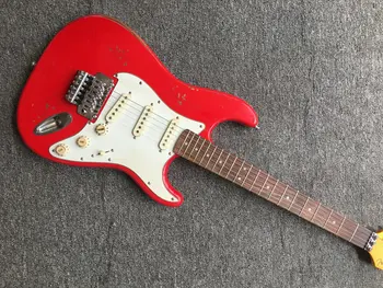 Elektrinė gitara St antikvarinė aukštos kokybės gitara 6 stygos 3 tūrio rankenėlės baltas purvasaugis, raudonmedžio pirštų lenta