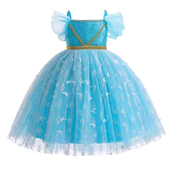 Girls Summer Jasmine Princess Suspender Bubble Sleeve Dekoratyvinis sijonas Blue Pommel Sijonas Dydis 100-140