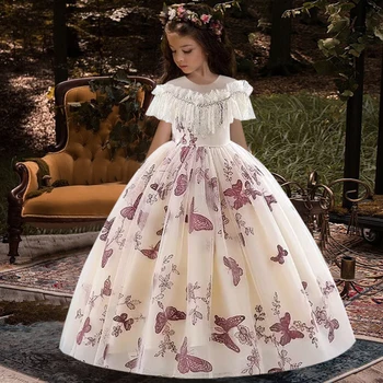 Gėlių berniukų vakarėlio suknelė Elegantiška išleistuvių vakarėlio suknelė Gėlių mergaitė Vestuvinė suknelė Balta mergaitė Ilga suknelė 2023 Mergaičių drabužiai