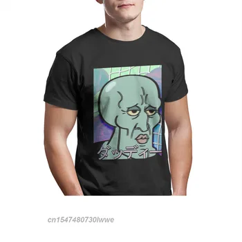 Handsome Squidward Men Tshirt Vaporwave Estetinis vizualinio meno stilius Interneto memas Retro Crewneck marškinėlių dovanos idėja
